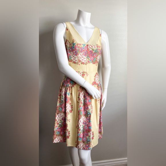 Kay Unger Floral Aline Dress Ivory Pink Formal Garden Wedding Event Victorian 2 - Picture 4 of 12